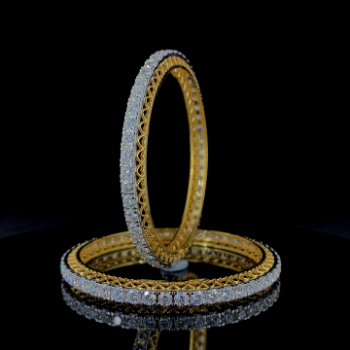 Lab-Grown Diamond Round Brilliant Heart Pattern Designer Bangle Pair